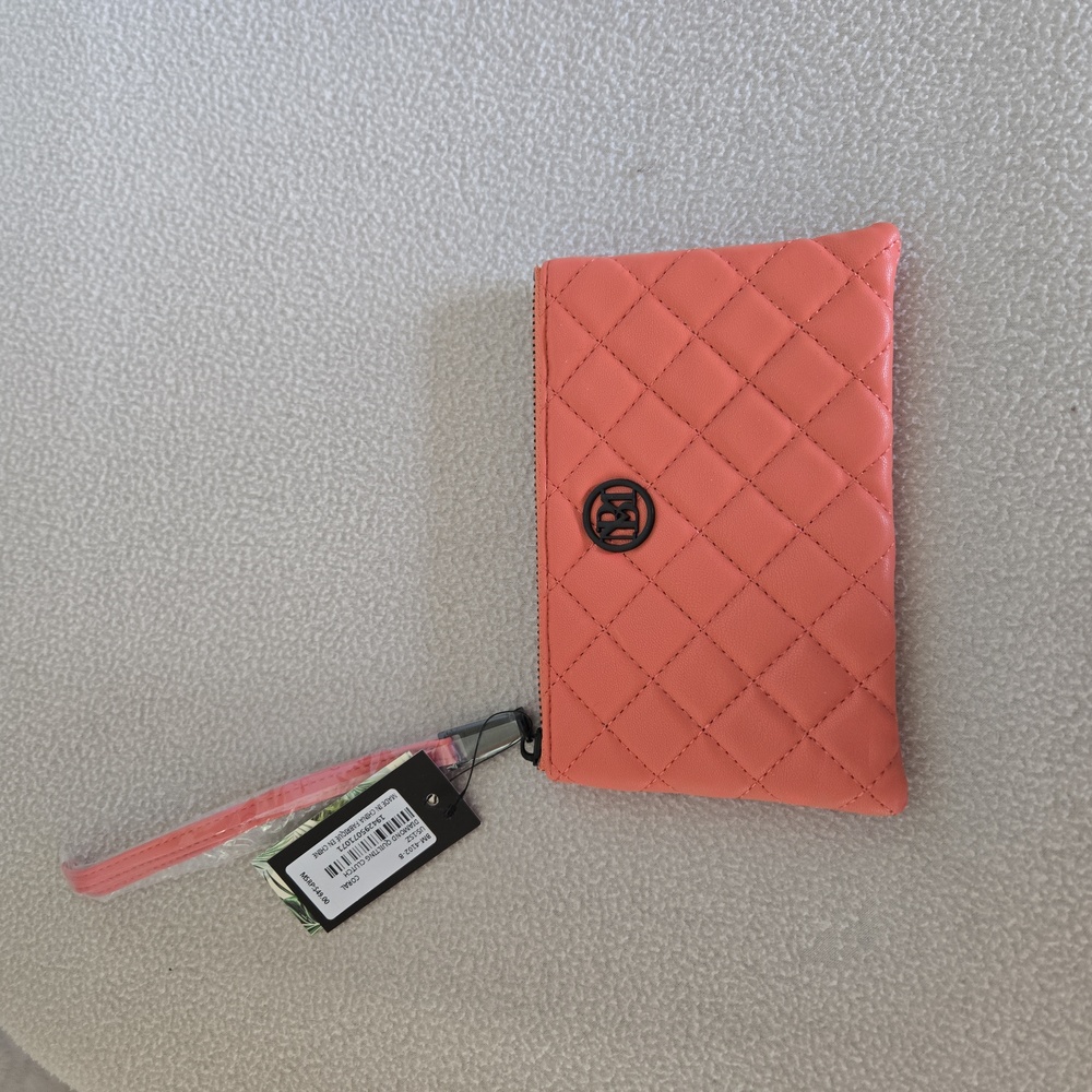 Badgley Mischka Quilted Coral Wristlet Pouch